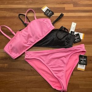 California Waves Juniors' Metallic Shine bikini set pink/black small